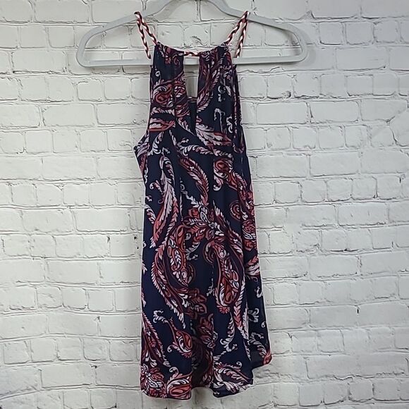Spense Strappy Cami Navy Red Tank Sleeveless Braided Neck Mesh Blouse Shell Top - Picture 13 of 14